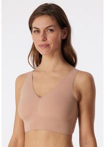 Bustier Schiesser "Invisible Soft", Damen, Gr. 46, N-Gr, beige (411, maple), Single Jersey, Obermaterial: 75% Polyamid, 25% Elasthan, unifarben, bequem, BHs Bustier, Microfaser, Lasercut-Abschl&uuml;sse, V-Ausschnitt