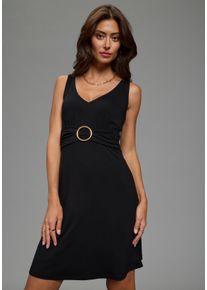 Abendkleid Bruno Banani, Damen, Gr. 42, N-Gr, schwarz, Jersey, Obermaterial: 95% Viskose, 5% Elasthan, unifarben, figurbetont mini, V-Ausschnitt, Kleider Abendkleid, eleganter Stil, f&uuml;r besondere Anl&auml;sse, mit femininem Zierring, Topseller