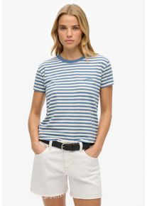 T-Shirt Superdry "ESSENTIAL LOGO STR FITTED TEE", Damen, Gr. M, blau (wedgewood blau stripe), Single Jersey, Obermaterial: 100% Baumwolle, gestreift, slim fit normal, Rundhals, Shirts T-Shirt, angenehmes Tragegef&uuml;hl durch besonders weiche Haptik