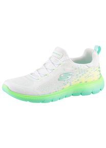 Slip-On Sneaker Skechers "SUMMITS", Damen, Gr. 36, wei&szlig; (wei&szlig;, neongr&uuml;n, gelb), Mesh, Textil, kontrastfarbene Details, Schuhe Slip-On Sneaker, Trainingsschuh, Sneaker, Slipper, Halbschuh mit Bungee-Verschluss