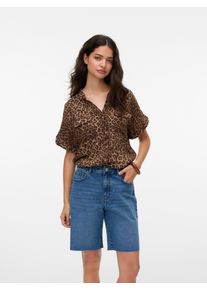 V&eacute;ro Moda Kurzarmbluse VERO MODA "VMBUMPY SS SHIRT AOP WVN GA NOOS", Damen, Gr. XL, silber (silber mink aop:vmd leopard), Web, Obermaterial: 100% Viskose, bedruckt, normal, V-Ausschnitt, Blusen Kurzarmbluse, Viskose, regular fit