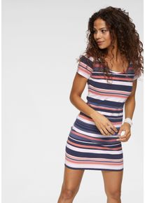 Shirtkleid Kangaroos, Damen, Gr. 46, N-Gr, bunt (blau, rosa, gestreift), Single Jersey, Obermaterial: 95% Baumwolle, 5% Elasthan, gestreift, figurbetont kurz, Rundhals, eingesetzt abgesteppt, Kleider Shirtkleid, sportliches Jerseykleid, kurzer Schnitt, mit Streifendesign, Topseller