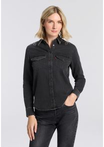Levi's Jeansbluse LEVI'S "ESSENTIAL WESTERN", Damen, Gr. S (36), schwarz (bejewled western), Denim/Jeans, Obermaterial: 100% Baumwolle, Basic, figurbetont h&uuml;ftbedeckend, eckige 1-Knopf-Manschette mit Schlitz, Blusen Jeansbluse, mit Brusttaschen mit Druckkn&ouml;pfen