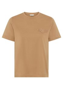 T-Shirt Gant "REG TONAL SHIELD SS T-SHIRT", Damen, Gr. L, gr&uuml;n (warm khaki), Single Jersey, Obermaterial: 100% Baumwolle, regular fit, Rundhals, Shirts T-Shirt, Rundhals, Ton in Ton Stickerei