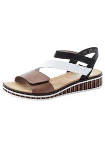 Riemchensandale Rieker, Damen, Gr. 41, schwarz (braun, wei&szlig;, schwarz), Lederimitat, mehrfarbig, Schuhe Riemchensandale, Sommerschuh, Sandalette, Keilabsatz, im modernen Look, Topseller