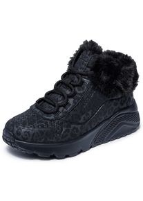 Winterboots Skechers "UNO LITE", M&auml;dchen, Gr. 39, schwarz (schwarz, leo), Lederimitat, Fellimitat, Schuhe Winterboots, Schn&uuml;rboots mit Rei&szlig;verschluss, Gr&ouml;&szlig;enschablone zum Download
