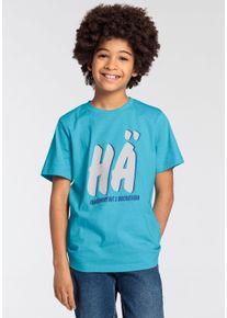 T-Shirt Kidsworld "FRAGEWORT MIT 2 BUCHSTABEN", Jungen, Gr. 176/182, blau, Single Jersey, Obermaterial: 100% Baumwolle, bedruckt, Basic, Rundhals, Shirts T-Shirt, Kurzarm, Basic Passform, mit Statements/Spr&uuml;chen