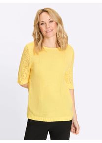 Kurzarmpullover Classic Basics "Kurzarm-Pullover", Damen, Gr. 50, gelb (zitrone), 100% Polyacryl, unifarben, Pullover Kurzarmpullover