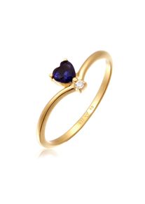 Silberring Elli DIAMONDS "Ring Herz Saphir Dunkelblau Diamant Brillantschliff (0.004 ct) 925 Sterling Silber" Gr. 56, gold, Fingerringe, Damen, 56, Silber 925 (Sterlingsilber), Silberring