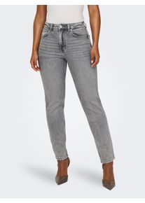 High-waist-Jeans Only "ONLEMILY HW STR ANK DNM NAS027 NOOS", Damen, Gr. 25, L&auml;nge 32, medium grau denim, Denim/Jeans, Obermaterial: 99% Baumwolle, 1% Elasthan, unifarben, kn&ouml;chellang, Jeans High-waist-Jeans