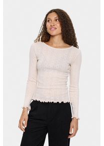 Langarmshirt Saint Tropez "GruSZ", Damen, Gr. M, beige (braun rice melange), Jersey, Obermaterial: 95% Baumwolle, 5% Polyester, meliert, regular fit normal, Rundhals, Shirts Langarmshirt, gewellter Saum