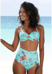 Highwaist-Bikini-Hose Sunseeker "Jam", Damen, Gr. 40, N-Gr, bunt (t&uuml;rkis, bunt), Microfaser, bedruckt, floral, Badehosen Highwaist-Bikini-Hose, h&ouml;her geschnittene Form