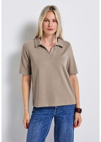 Poloshirt Street One, Damen, Gr. 36, beige (morning beige), Jersey, Obermaterial: 46% Modal, 46% Polyester, 8% Elasthan, unifarben, regular fit normal, ohne Ausschnitt, Shirts Poloshirt