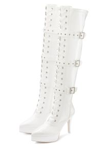 Overkneestiefel "High-Heel-Stiefelette mit Plateau", Damen, Gr. 40, wei&szlig;, Lacklederimitat, LASCANA Belle Affaire, gl&auml;nzend, unifarben, Schuhe Overkneestiefel, erotische Lack-Optik, mit Zierschnallen