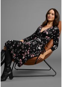 Sommerkleid Laura Scott, Damen, Gr. 44, N-Gr, bunt (schwarz, rosa, gebl&uuml;mt), Single Jersey, Obermaterial: 95% Viskose, 5% Elasthan, gebl&uuml;mt, figurbetont mini, V-Ausschnitt, Kleider Sommerkleid, femininer Stil, f&uuml;r warme Tage, mit V-Ausschnitt, mit 3/4-&Auml;rmeln