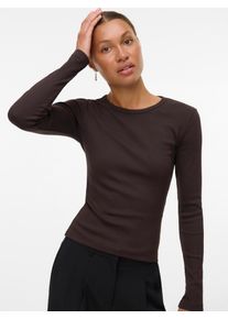 V&eacute;ro Moda Langarmshirt VERO MODA "VMCHLOE LS SHORT TOP JRS NOOS", Damen, Gr. XL, braun (chocolate torte), Feinripp, Obermaterial: 95% Baumwolle, 5% Elasthan, unifarben, slim fit normal, Rundhals, Shirts Langarmshirt, Baumwollmischung