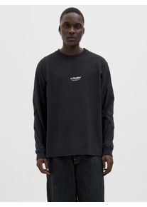 Jack & Jones Langarmshirt JACK & JONES "JJESOHO TEE LS CREW NECK NOOS", Herren, Gr. XL, schwarz, Jersey, Obermaterial: 100% Baumwolle, bedruckt, relaxed fit h&uuml;ftbedeckend, Rundhals, Shirts Langarmshirt