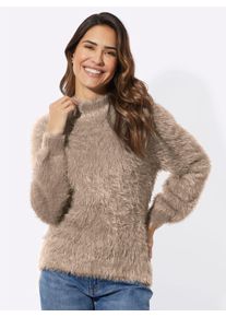 Stehkragenpullover Classic Basics "Stehkragen-Pullover", Damen, Gr. 52, beige (sesam), 76% Polyamid, 24% Polyacryl, unifarben, Pullover Stehkragenpullover