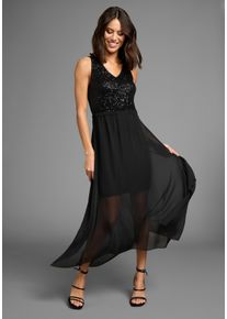 Abendkleid Laura Scott, Damen, Gr. 40, N-Gr, schwarz, Chiffon, Obermaterial: 95% Polyester, 5% Elasthan. Rock: 100% Polyester, unifarben, figurbetont ca. Mitte Wade, V-Ausschnitt, Kleider Abendkleid, mit Pailletten im Oberteil, Cocktailkleid, Topseller