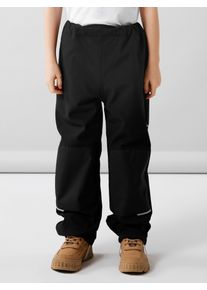 Regenhose name it "NKNALFA PANT SOLID NOOS", Jungen, Gr. 146, N-Gr, schwarz, Softshell, Obermaterial: 96% Polyester, 4% Elasthan, unifarben, regular fit normal, Hosen Regenhose
