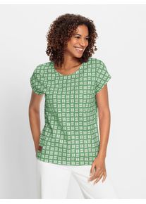 Print-Shirt Casual Looks "Print-Shirt", Damen, Gr. 54, gr&uuml;n (apfel, ecru, bedruckt), 100% Baumwolle, gemustert, mehrfarbig, Rundhals, Shirts Print-Shirt