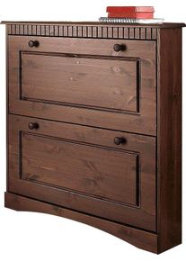 Schuhschrank OTTO HOME "Rustic", braun (dunkelbraun), F&uuml;r 6-8 Paar Schuhe, Schr&auml;nke, Schuhschrank, aus massiver Kiefer, 2 Schuhklappen, f&uuml;r 6-8 Paar, Kassettenoptik
