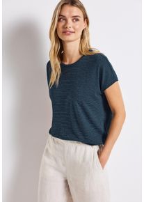 Rundhalsshirt Street One, Damen, Gr. 36, blau (tide blau), Jersey, Obermaterial: 61% Polyester, 31% Viskose, 5% Elasthan, 3% metallisierte Fasern, gestreift, normal h&uuml;ftbedeckend, Rundhals, Shirts Rundhalsshirt, mit glitzernden Streifen
