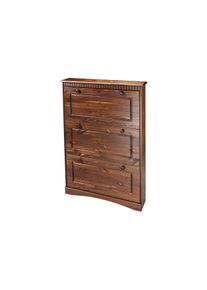 Schuhschrank OTTO HOME "Rustic", braun (dunkelbraun), F&uuml;r 9-11 Paar Schuhe, Schr&auml;nke, Schuhschrank, aus massiver Kiefer, 3 Schuhklappen, f&uuml;r 9-11 Paar, Kassettenoptik