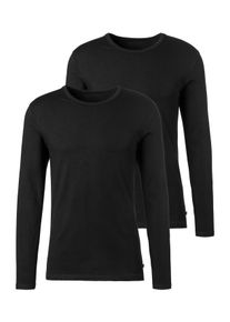 H.I.S. Langarmshirt H.I.S, Herren, Gr. M, schwarz, Jersey, Obermaterial: 95% Baumwolle, 5% Elasthan, unifarben, Basic, bequem normal, Rundhals, abgesteppte Kante, Shirts Langarmshirt, Doppelpack Unterziehshirt aus Baumwoll-Mix