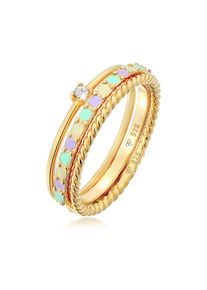 Ring-Set Elli "Ring Multi-Color Emaille 3er Set 925 Silber, mit Kristallen von Swarovski" Gr. 62, gold, Fingerringe, Damen, 62, Silber 925 (Sterlingsilber), Ring-Set