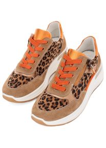 Keilsneaker Ara "GARDA", Damen, Gr. 5,5 (38,5), orange (beige, leo, orange), Glattleder, Veloursleder, kontrastfarbene Details, Schuhe Keilsneaker, Plateausneaker, Keilsneaker mit Wechselfu&szlig;bett in H-Weite