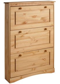 Schuhschrank OTTO HOME "Rustic", beige (gelaugt, ge&ouml;lt), F&uuml;r 9-11 Paar Schuhe, Schr&auml;nke, Schuhschrank, aus massiver Kiefer, 3 Schuhklappen, f&uuml;r 9-11 Paar, Kassettenoptik