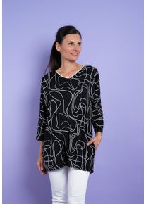 Longshirt Seidel Moden, Damen, Gr. 40, schwarz, Jersey, Obermaterial: 96% Viskose, 4% Elasthan, bedruckt, tailliert Po-bedeckend, V-Ausschnitt, gerader Abschluss, Shirts Longshirt, mit grafischem Print - Seidel Moden