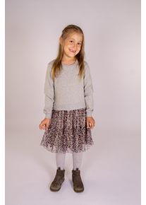 Midikleid happy girls, M&auml;dchen, Gr. 134, N-Gr, grau (grau melange), Jersey, Obermaterial: 93% Baumwolle, 5% Elasthan, 2% metallisierte Fasern. Futter: 100% Polyester. Unterteil: 100% Polyester, gemustert, regular fit knieumspielend, Rundhals, Rippb&uuml;ndchen, Kleider Midikleid