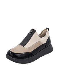 Plateausneaker Remonte, Damen, Gr. 42, schwarz (hellbeige, schwarz), Lacklederimitat, Lederimitat, Textil, Schuhe Plateausneaker, Halbschuh, Casual-Sneaker mit Lackdetails