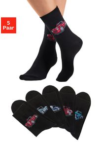 H.I.S. Freizeitsocken H.I.S, M&auml;dchen, Gr. 43-46, 5x schwarz, Baumwollmischung, unifarben, elastisch, Socken Freizeitsocken, mit eingestrickten Motiven