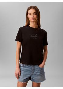 T-Shirt Calvin Klein Jeans "CLASIC MONOLOGO TEE", Damen, Gr. M (40), schwarz, Web, Obermaterial: 100% Baumwolle, unifarben, klassisch normal, Rundhals, eingesetzt abgesteppte Kante, Shirts T-Shirt, Regular fit mit Rundhalsausschnitt