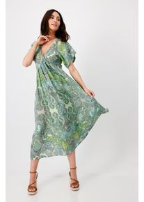 Maxikleid monari, Damen, Gr. 34, N-Gr, gr&uuml;n (gr&uuml;n gemustert), Web, Obermaterial: 100% Viskose, Paisley, gemustert, mehrfarbig, regular fit wadenlang, V-Ausschnitt, eingesetzt abgesteppte Kante, Kleider Maxikleid, mit Paisleymuster