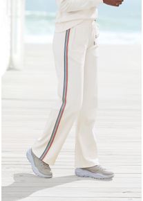 H.I.S. Relaxhose H.I.S, Damen, Gr. 36/38, N-Gr, beige (ecru), Interlock, Obermaterial: 60% Baumwolle, 40% Polyester, unifarben, Basic, bequem lang, Hosen Relaxhose, mit seitlichen Streifendesign, Topseller
