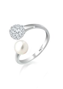 Silberring Elli "Ring Elli Ring Statement Perle Kristalle 925 Silber" Gr. 56, wei&szlig;, Fingerringe, Damen, 56, Silber 925 (Sterlingsilber), Silberring