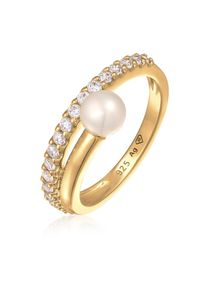 Perlenring Elli Premium "Ring S&uuml;&szlig;wasserperle Zirkonia 925 Silber" Gr. 52, gold, Fingerringe, Damen, 52, ohne Stein, Silber 925 (Sterlingsilber), 6mm, Perlenring