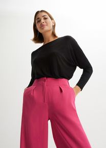Langarmshirt bonprix "Langarmshirt aus softem Viskose-Mix", Damen, Gr. 48/50 (XL), schwarz, Obermaterial: 95% Viskose, 5% Elasthan, l&auml;ssig geschnitten, Shirts Langarmshirt, l&auml;ssig geschnittene Passform, Rundhalsausschnitt, aus Viskose-Mix