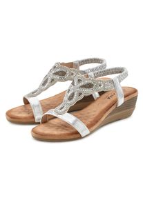 Sandalette Lascana "Sommerschuh", Damen, Gr. 42, silber (silberfarben), Obermaterial: 50% Lederimitat, 50% Textilmaterial. Decksohle: 100% Textilmaterial. Futter: 100% Textilmaterial. Laufsohle: 100% Synthetik, Glitzer, Schuhe Sandalette, Sandale, Sommerschuh mit leichtem Keilabsatz und Glitzer-Steinchen