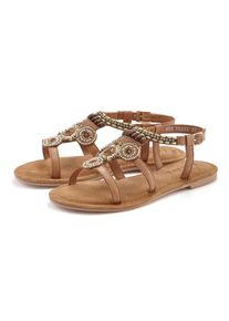 Sandale Lascana "Sommerschuh", Damen, Gr. 41, braun (camelfarben), Obermaterial: 50% Schafsleder, 50% Synthetik. Decksohle: 100% Ziegenleder. Futter: 100% Schafsleder. Laufsohle: 100% Synthetik, ethno, Schuhe Sandale, Sandalette, Sommerschuh aus Leder mit Steinchen in Glitzer-Optik