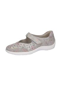 Waldl&auml;ufer Riemchenballerina WALDL&Auml;UFER "HENNI", Damen, Gr. 9,5 (44), grau (hellgrau), Veloursleder, metallic, Schuhe Riemchenballerina, Keilabsatz, Halbschuh, Komfortschuh mit Perforation, Weite H