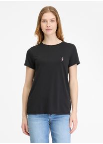 Kurzarmshirt Ragwear "ADORI C", Damen, Gr. XS, schwarz, Jersey, Obermaterial: 60% Baumwolle, 40% Polyester, bestickt, regular fit normal, Rundhals, Shirts Kurzarmshirt, mit lustiger Katzen-Stickerei auf der Brust