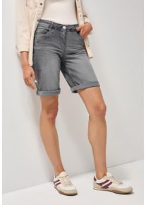Shorts Cecil "Style Scarlett", Damen, Gr. 29, N-Gr, grau (mid grau used wash), Web, Obermaterial: 78% Baumwolle, 20% Polyester, 2% Elasthan, unifarben, regular fit ca. Mitte Oberschenkel, Hosen Shorts, Sommerhose im Five-Pocket Style
