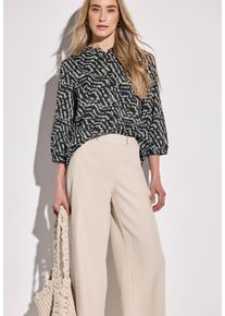 R&uuml;schenbluse Street One, Damen, Gr. 34, schwarz, Web, Obermaterial: 100% Baumwolle, bedruckt, bequem h&uuml;ftbedeckend, Rundhals, Blusen R&uuml;schenbluse, 3/4 Arm, mit R&uuml;schen und grafischem Print