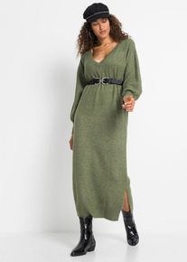 Strickkleid bonprix "Oversized Strickkleid in Midil&auml;nge", Damen, Gr. 52/54 (XXL), N-Gr, gr&uuml;n (dunkeloliv meliert), Obermaterial: 67% Polyacryl, 30% Polyester, 3% Elasthan, l&auml;ssig geschnitten, V-Ausschnitt, Kleider Strickkleid, aus Polyacryl, Polyester und Elasthan, l&auml;ssig geschnitten, Midil&auml;nge