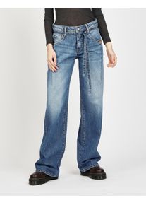 Loose-fit-Jeans Gang "94CLAIRE", Damen, Gr. 27, N-Gr, blau (worn jeans), Denim/Jeans, Obermaterial: 100% Baumwolle, lang, Jeans Loose-fit-Jeans, mit Bindeg&uuml;rtel und Naht am Oberschenkel, Baggy Fit